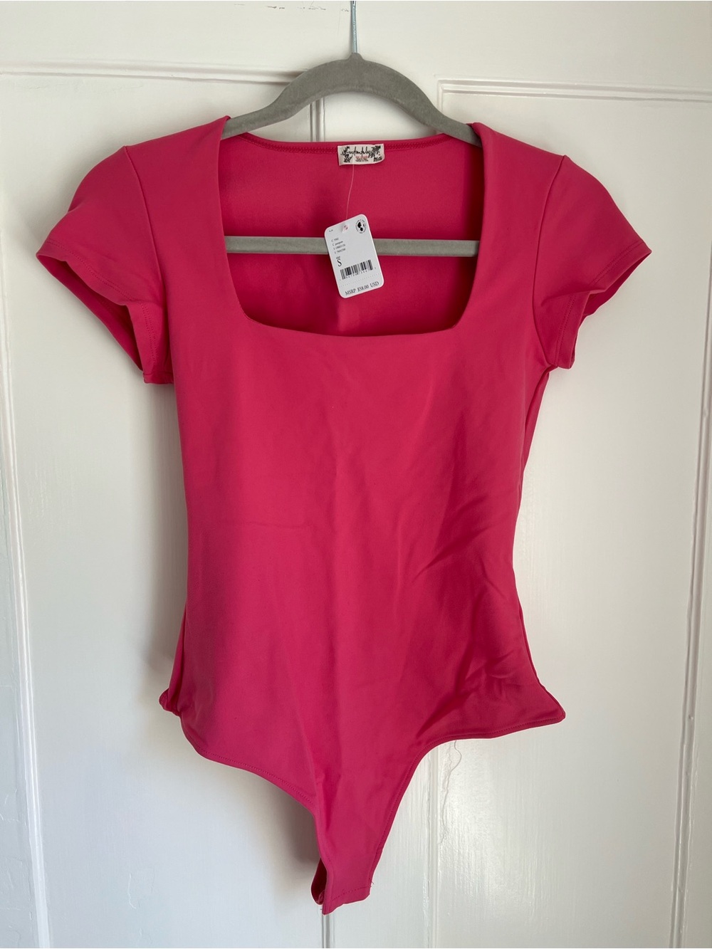 Free People Hot Pink Square-Neck Short Sleeve Bodysuit